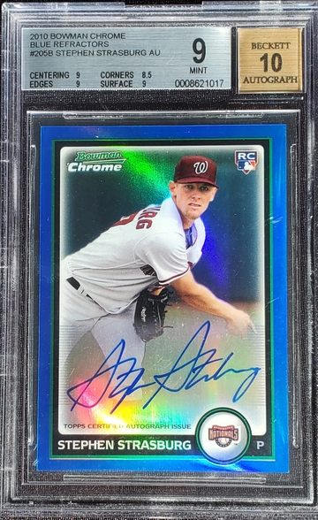 Stephen Strasburg 2010 Bowman Chrome Blue Refractors Autograph #205B /150 Washington Nationals Auto 10 BGS 9 Rookie RC