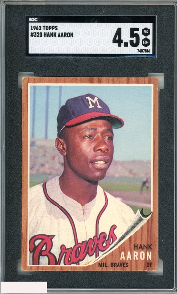 1962 TOPPS HANK AARON #320 MILWAUKEE BRAVES HOF SGC 4.5 VG-EX+