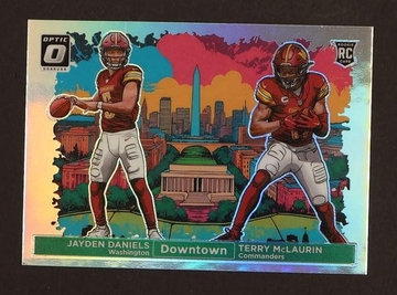 2023 Panini Donruss 11 Jayden Daniels Terry McLaurin Downtown Prizm Rookie Washington