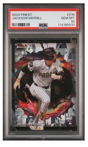 2024 Topps Finest Jackson Merrill “Rare” Rookie Card #216 PSA Gem Mint