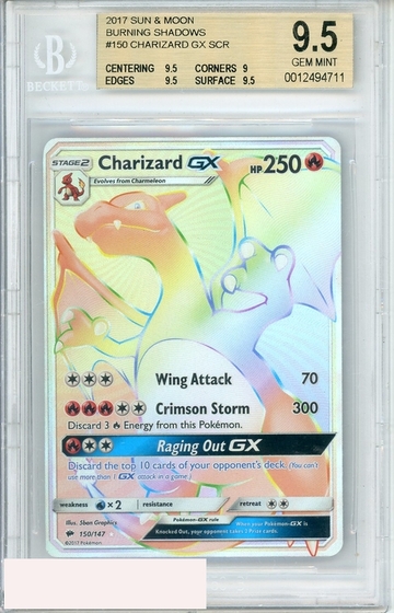 2017 POKEMON SUN MOON BURNING SHADOWS CHARIZARD GX SCR #150 BGS 9.5