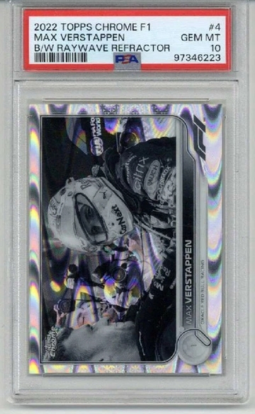 2022 TOPPS CHROME F1 BLACK & WHITE RAYWAVE REFRACTOR MAX VERSTAPPEN PSA 10