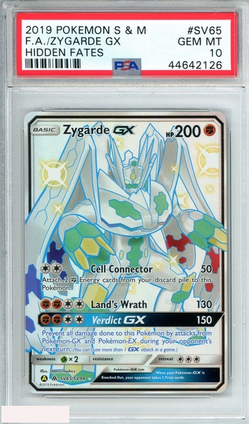 2019 POKEMON SUN AND MOON FA ZYGARDE GX #SV65 HIDDEN FATES PSA 10 GEM MT