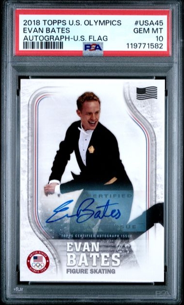 2018 Topps US Winter Olympics Evan Bates Autograph US Flag PSA 10