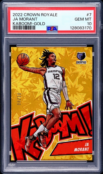 2022 Ja Morant Panini Crown Royale Gold Kaboom Vertical 8/10 PSA 10 #7 Holo SP KABOOM!