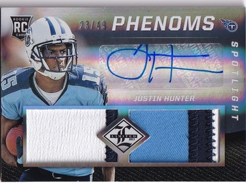 2013 Limited Justin Hunter #216 Silver RC Auto Relic 23/49