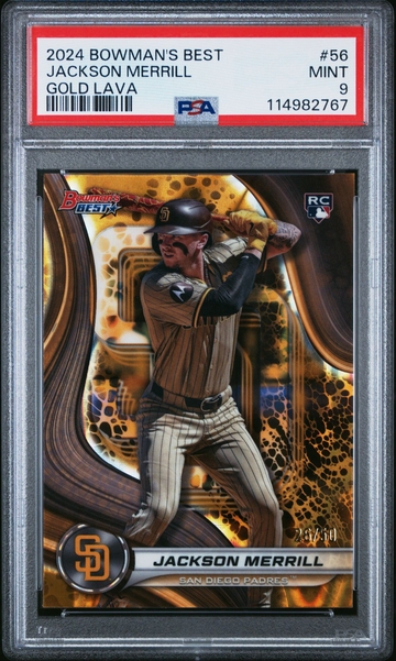 2024 Bowmans Best Jackson Merrill #56 Gold Lava /50 Rookie RC PSA 9 | Padres