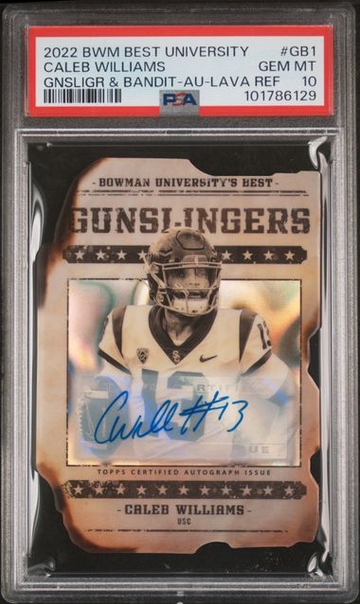 Caleb Williams 2022 Bowman's Best Gunslingers Die Cut RC Autograph /50 PSA 10 Gem Mint