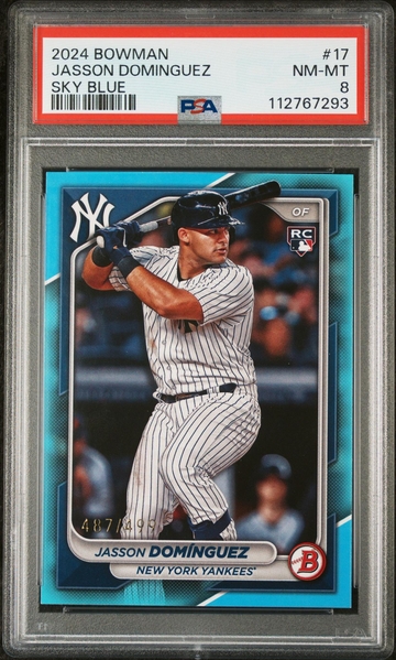 2024 Topps Bowman Sky Blue Jasson Dominguez #17 RC /499 PSA 8