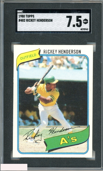 1980 TOPPS RICKEY HENDERSON #482 ROOKIE RC OAKLAND ATHLETICS HOF SGC 7.5 NM+