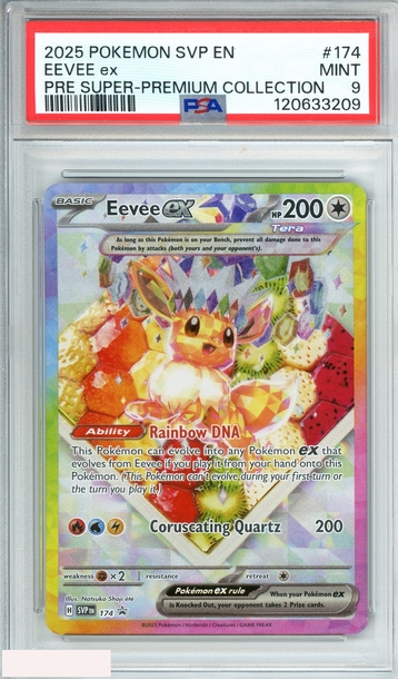 2025 POKEMON SV BLACK STAR PROMO EEVEE EX #174 PRE SUPER-PREMIUM COLL PSA 9