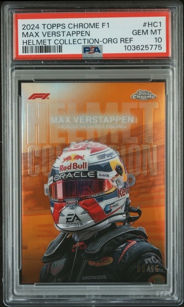 2024 TOPPS CHROME F1 HELMET COLLECTION HC1 MAX VERSTAPPEN ORANGE REF. /25 PSA 10