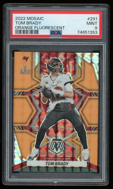 2022 Panini Mosaic Tom Brady Orange Fluorescent PSA 9