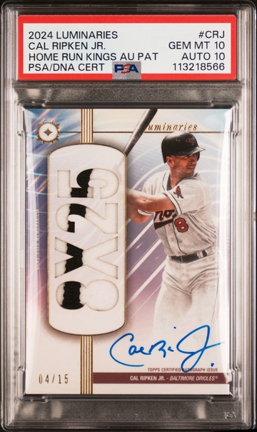 Cal Ripken Jr. 2024 Topps Luminaries Autograph Patch /15 PSA 10 Gem Mint POP 1 