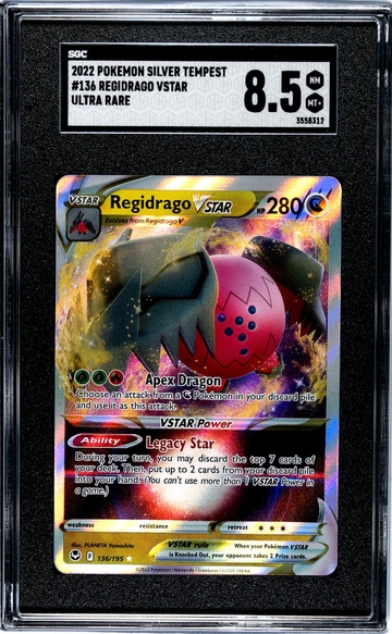 2022 Pokémon Silver Tempest Regidrago #136 Ultra Rare VSTAR SGC 8.5