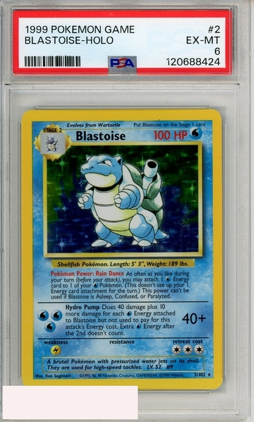 1999 POKEMON GAME BLASTOISE-HOLO #2 PSA 6 EX-MT