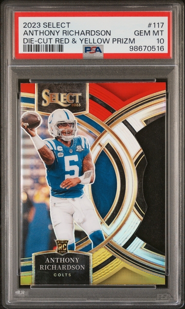 Anthony Richardson 2023 Panini Select #117 Die Cut Red & Yellow Prizm PSA 10