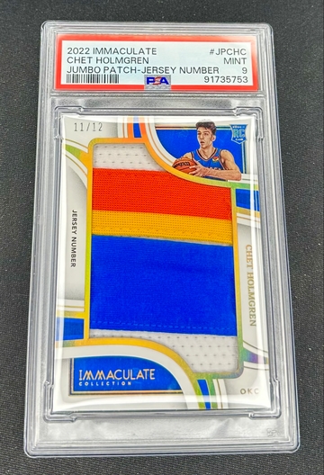 2022-23 Chet Holmgren Panini Immaculate Jumbo Patch Jersey Number Gold Rookie /12 PSA 9 RC SP