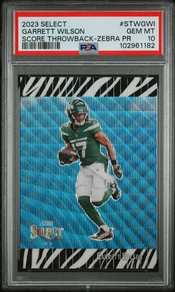 2023 Panini Select Garrett Wilson #STW-GWI Score Throwback Zebra Prizm PSA 10