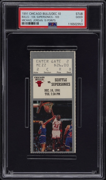 1991 Sonics vs Bulls ticket stub Michael Jordan PSA 2