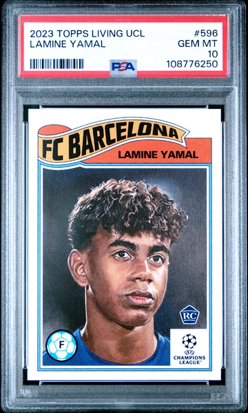 2023 TOPPS LIVING UEFA CHAMPIONS LEAGUE LAMINE YAMAL #596 RC ROOKIE PSA 10