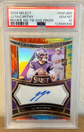 JJ McCarthy 2024 Panini Select Tie Dye Rookie Signatures PSA 10 Auto
