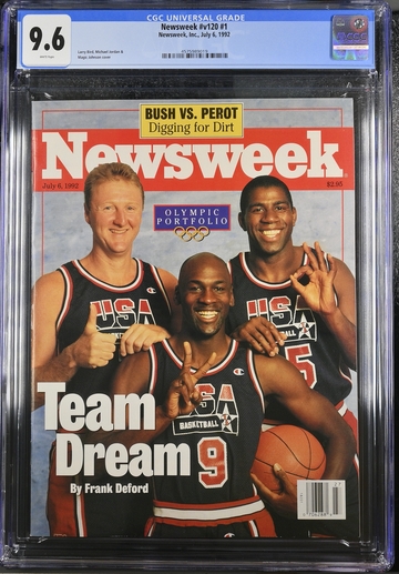Dream Team Newsweek CGC 9.6 Newsstand 7/6/92 v120 #1 Jordan, Magic, Bird