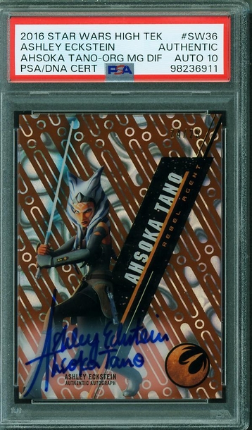 2016 Star Wars High Tek Ahsoka Tano Ashley Eckstein Orange Magma Diffractor Autograph /25 PSA 10 Auto