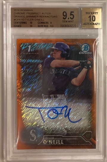 2016 Bowman Chrome Tyler O'Neill Orange Shimmer Ref Auto #/10 BGS 9.5 