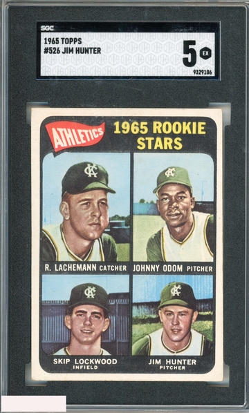 1965 TOPPS JIM CATFISH HUNTER #526 ROOKIE RC KANSAS CITY ATHLETICS HOF SGC 5 EX