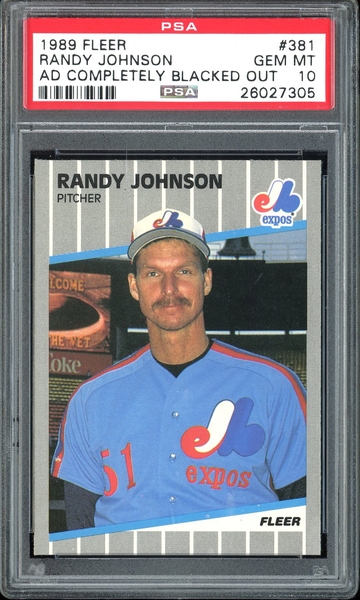 RANDY JOHNSON 1989 FLEER #381 AD COMPLETELY BLACKED OUT PSA 10 RC