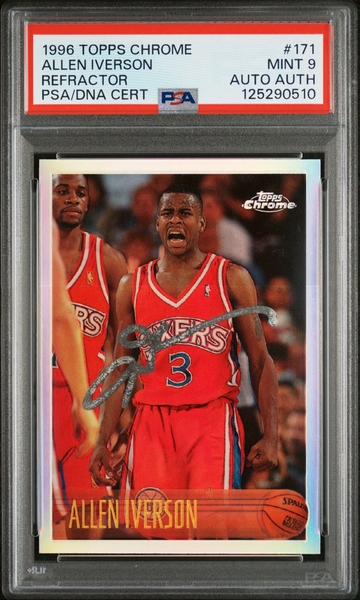 1996 Topps Chrome Allen Iverson refractor signed psa 9 none higher