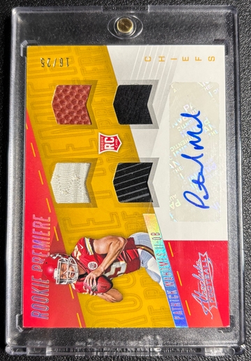 2017 Panini Absolute Patrick Mahomes #16/25 Rookie Premier Quad Jersey Auto