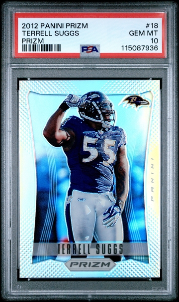 2012 PANINI PRIZM TERRELL SUGGS #18 SILVER PRIZM PSA 10 (POP 4)