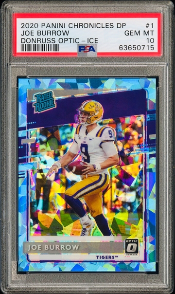 2020 Donruss Optic JOE BURROW Rookie Blue Cracked Ice Prizm /15 PSA 10