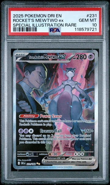 2025 Pokemon TCG #231/182 Rocket's Mewtwo ex Special Illustration Rare PSA 10