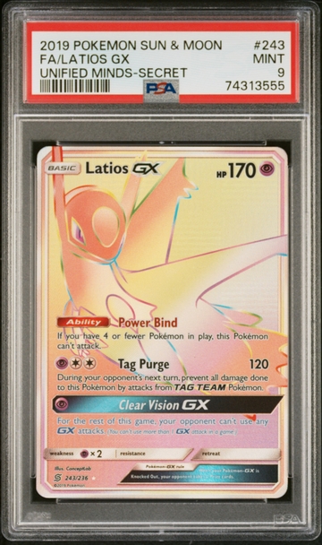 2019 Sun & Moon #243 Latios GX Unified Minds-Secret PSA 9