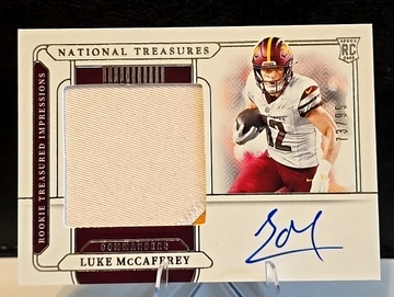 LUKE MCCAFFREY  2024 NATIONAL TREASURES  ROOKIE RPA PATCH AUTO  /99  Commanders