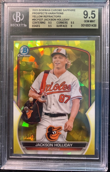 Jackson Holliday 2023 Bowman Chrome Sapphire Yellow Refractor /50 – BGS 9.5 Gem