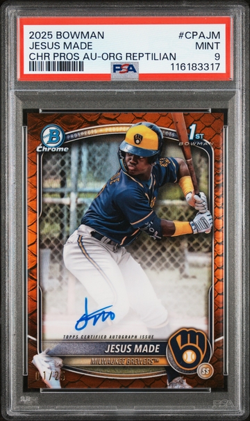 Jesus Made 2025 Bowman Chrome Orange Reptilian Refractor Rookie Card RC Autograph 01/25 PSA 9 Mint