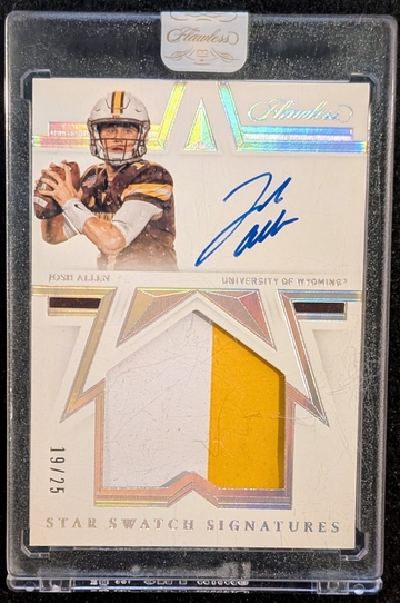 JOSH ALLEN - Sealed 2021 Flawless Collegiate Star Swatch Signatures AUTO #/25 Game Used 2 Color Patch