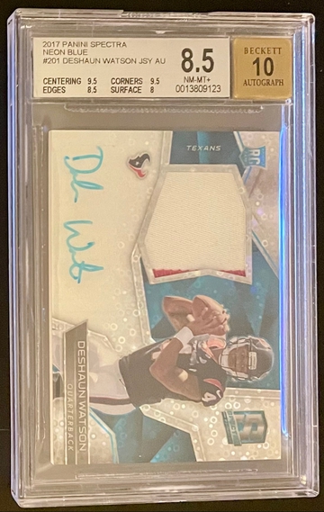 2017 Panini Spectra Deshaun Watson /75 Neon Blue RC Jersey AUTO BGS 8.5 NM-MT+/ 10 Auto
