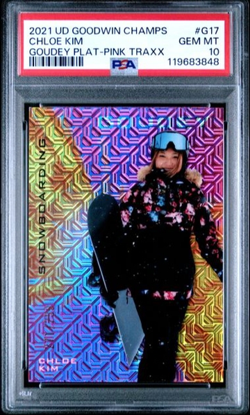 2021 Upper Deck Goodwin Champions Chloe Kim Goudey Platinum Pink Traxx PSA 10