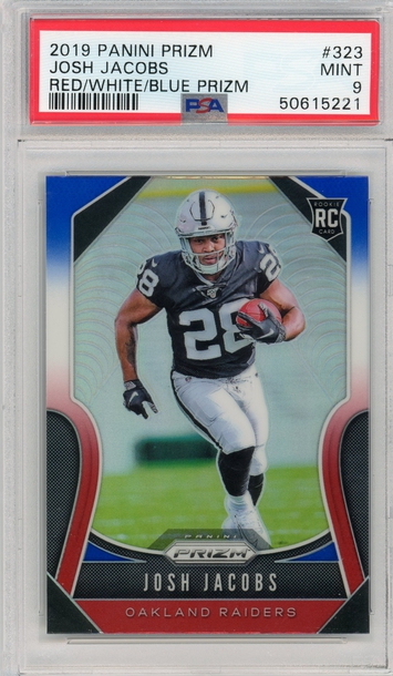 2019 Panini Prizm #323 Josh Jacobs Red/White/Blue RC PSA 9 Mint