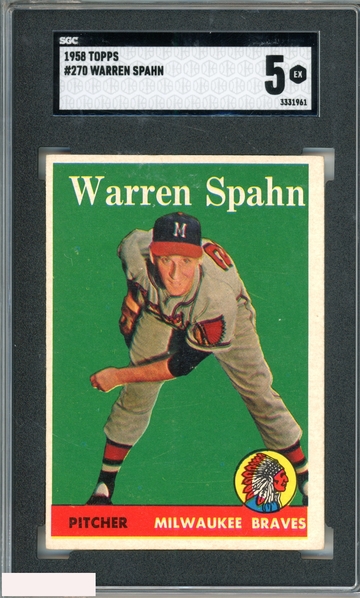 1958 TOPPS WARREN SPAHN #270 BRAVES HOF SGC 5 EX