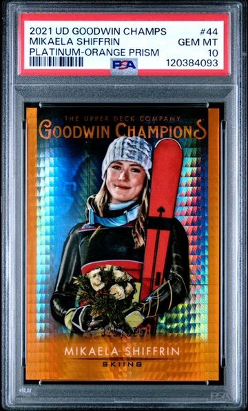2021 Upper Deck Goodwin Champions Mikaela Shiffrin Platinum Orange Prism PSA 10