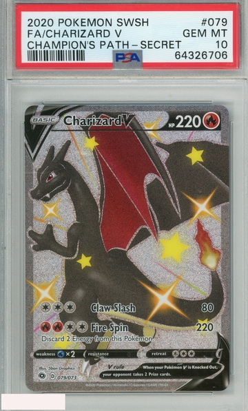 2020 POKEMON SWSH CHAMPIONS PATH FA CHARIZARD V #079 SECRET PSA 10 GEM MT