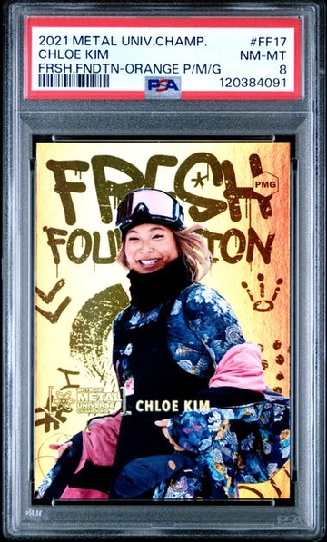 2021 Metal Universe Champions Chloe Kim Fresh Foundation Precious Metal Gems PMG Orange PSA 8
