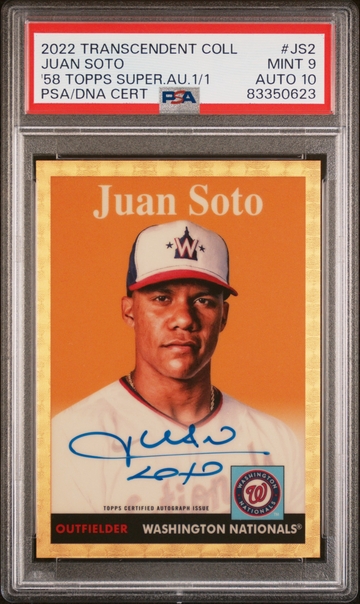2022 Topps Transcendent Juan Soto SuperFractor Auto PSA 9 Auto 10