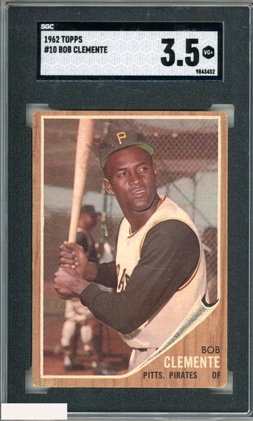 1962 TOPPS BOB ROBERTO CLEMENTE #10 PIRATES HOF SGC 3.5 VG+